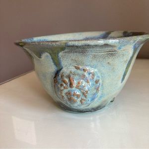 Art Pottery Stoneware Drip Glaze Bowl or Planter With Lions Head Details